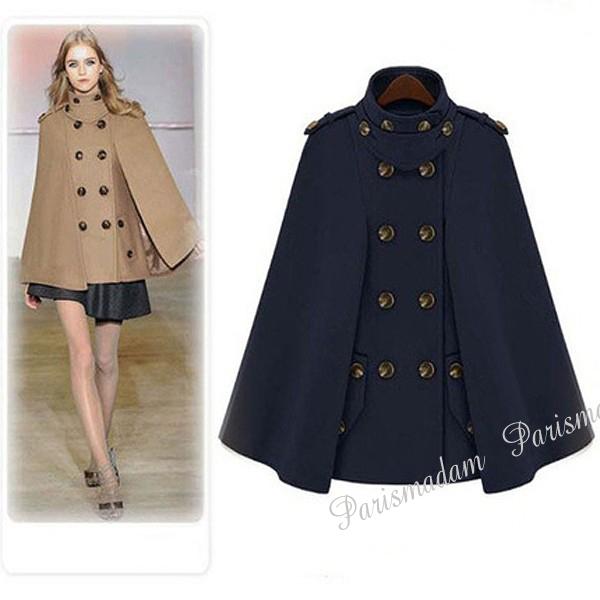 ポンチョコート マント ケープ ダブル ハーフコート ウール キャメル