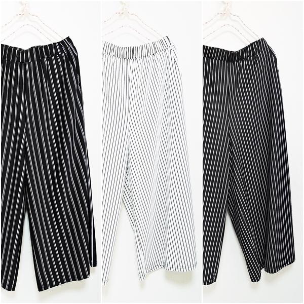 パンツ ワイドパンツ レディースパンツ 7分丈 ストライプパンツ 着やせ