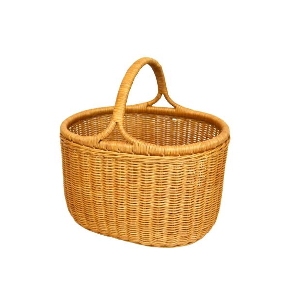 ラタンバスケット深型 オーバル 籐かご ピクニックバスケット : ラタン
