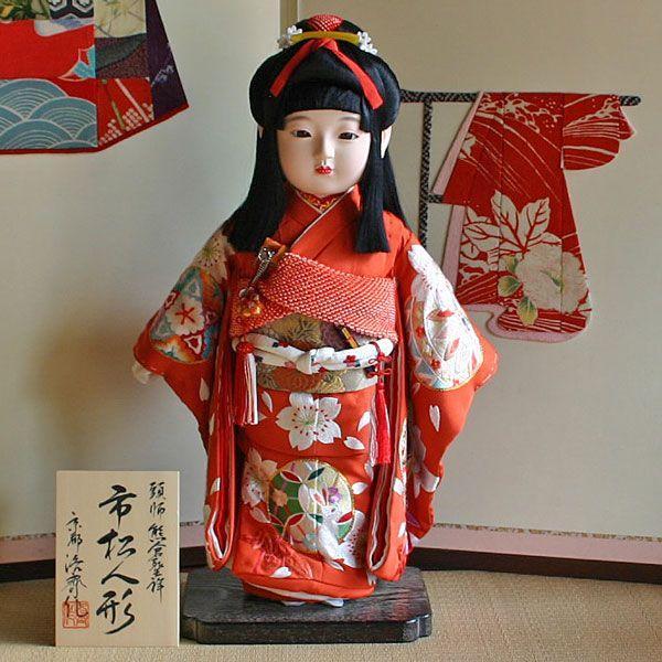 市松人形 小さな春水 昭和初期 10号 昭和初期 縮緬振袖 縮緬帯