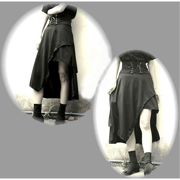 ゴシック コルセット ロング スカート (黒) アシンメトリー ハイ