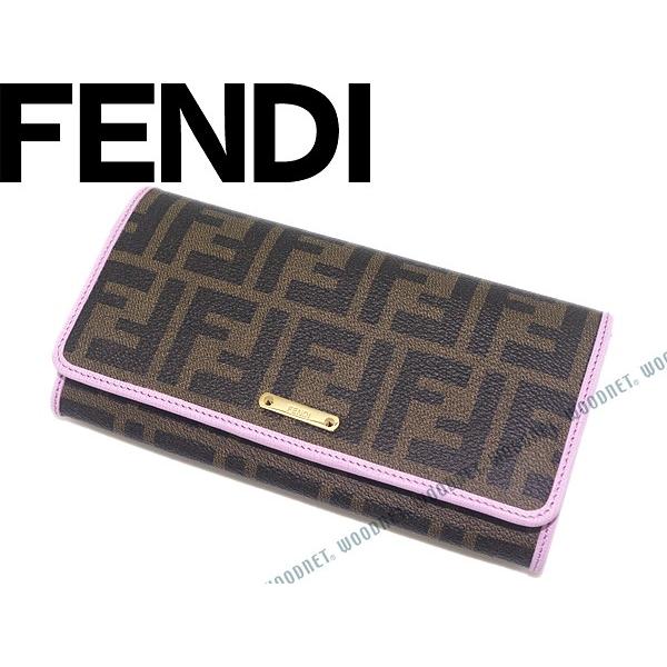 FENDI フェンディ ズッカ柄キャンバスコーティング長財布 ブラウン