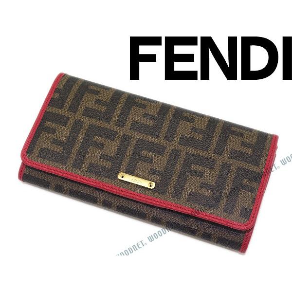 FENDI フェンディ ズッカ柄キャンバスコーティング長財布 ブラウン