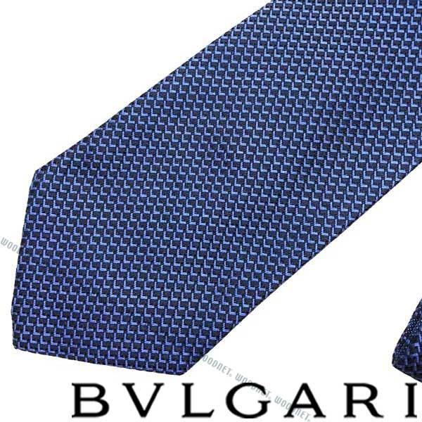 BVLGARI（ブルガリ） ネイビー 「Double Peak」 シルクネクタイ 243442