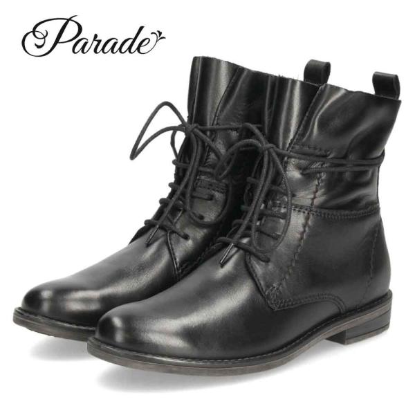 Parade ショートブーツ レディース 本革 レースアップ サイドジップ