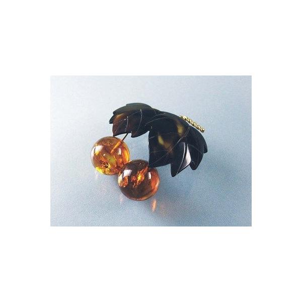 本べっ甲 琥珀 チェリー ブローチ （のし等ギフト対応無料）落下防止