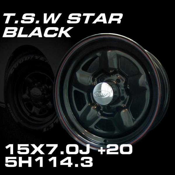 TSW STAR ブラック 15X7J+20 5穴 114.3 ホイール4本セット （100系
