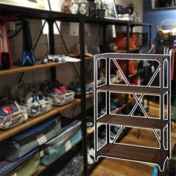東谷 什器 スチールラック 棚板 木製 ラック 収納棚 4段 レトロ