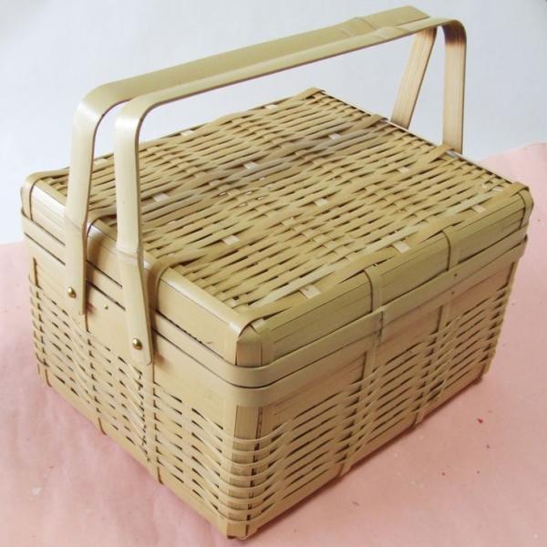 竹手付バスケット 国産 日本製 竹 かご ふた式 職人手作り ランチ