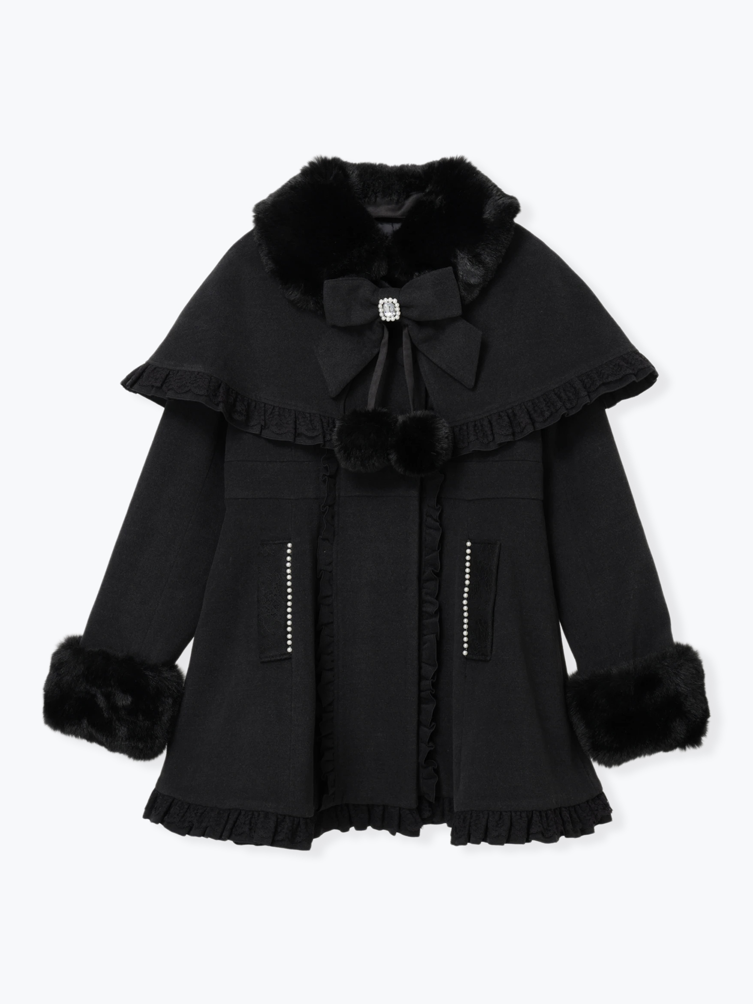 ゴシックフリルレースアップケープコート（コート｜濃グレー・黒