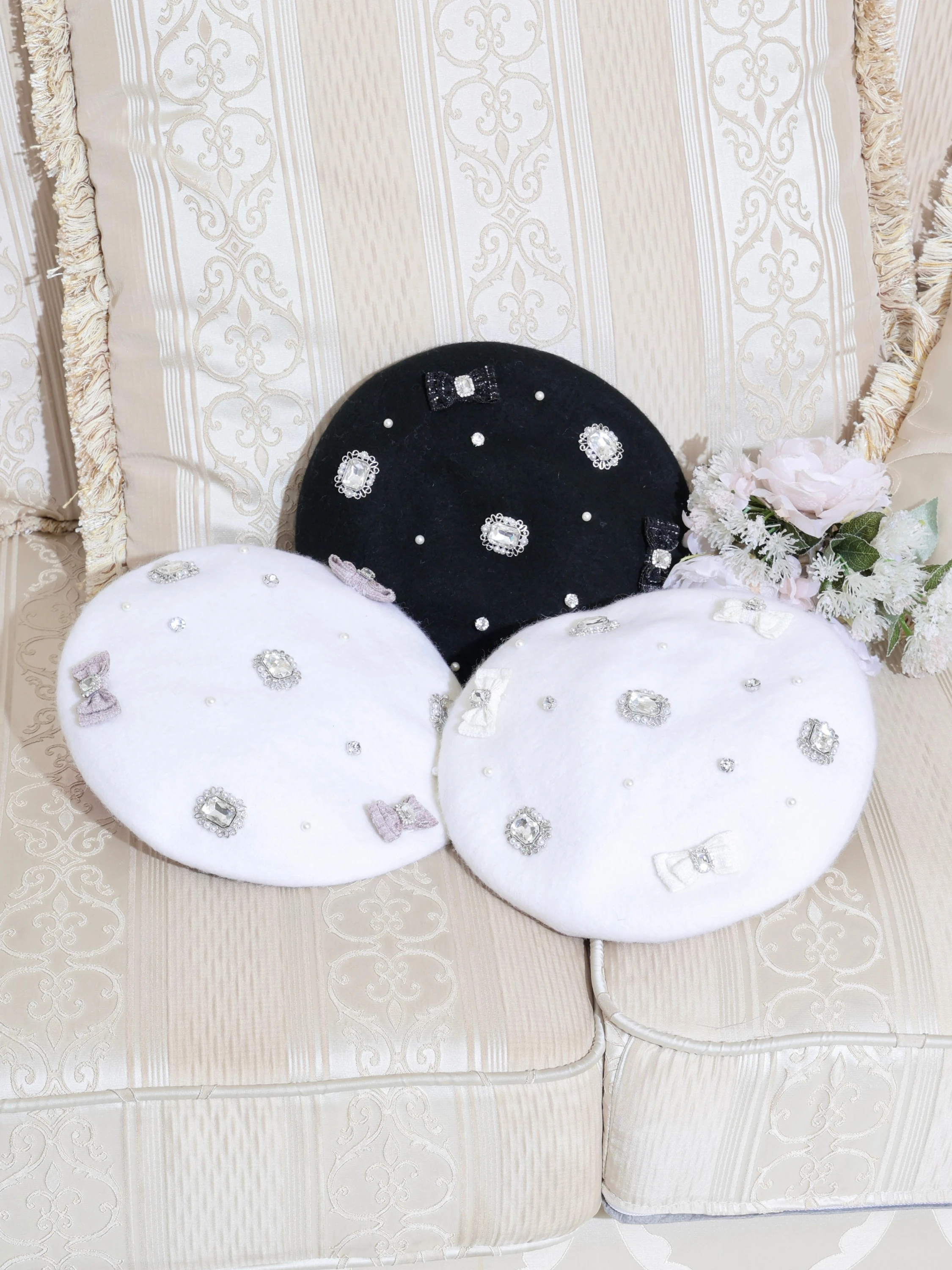 フェルトリボンベレー帽（帽子｜ピンク・黒・オフホワイト）｜【公式