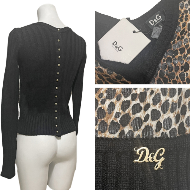 ディーアンドジー カシミヤ100％ Vネックセーター ヒョウ柄レオパード