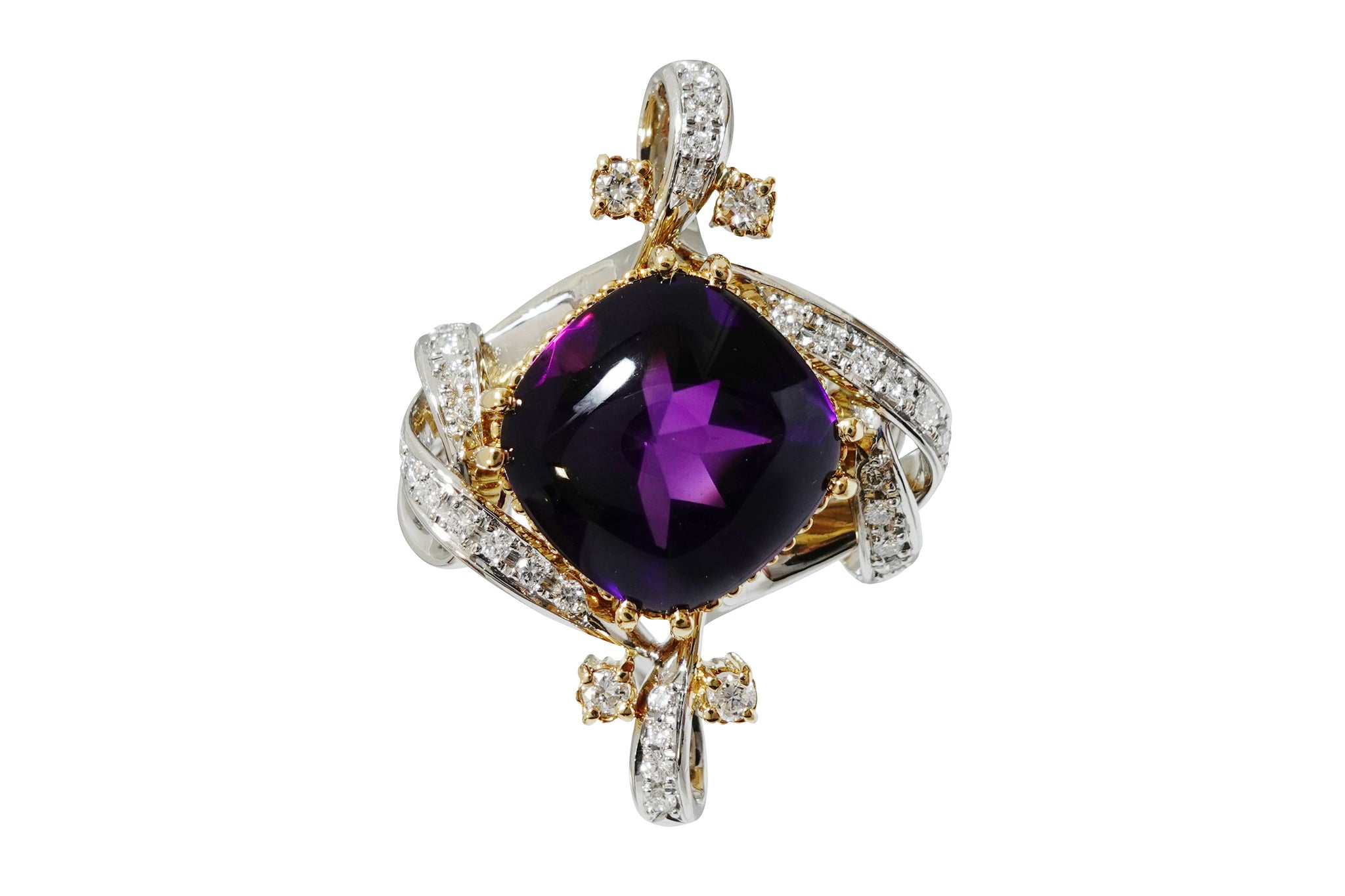 Amethyst Pt900/K18アメシスト ダイヤモンドリング (NO.49528) – JEX