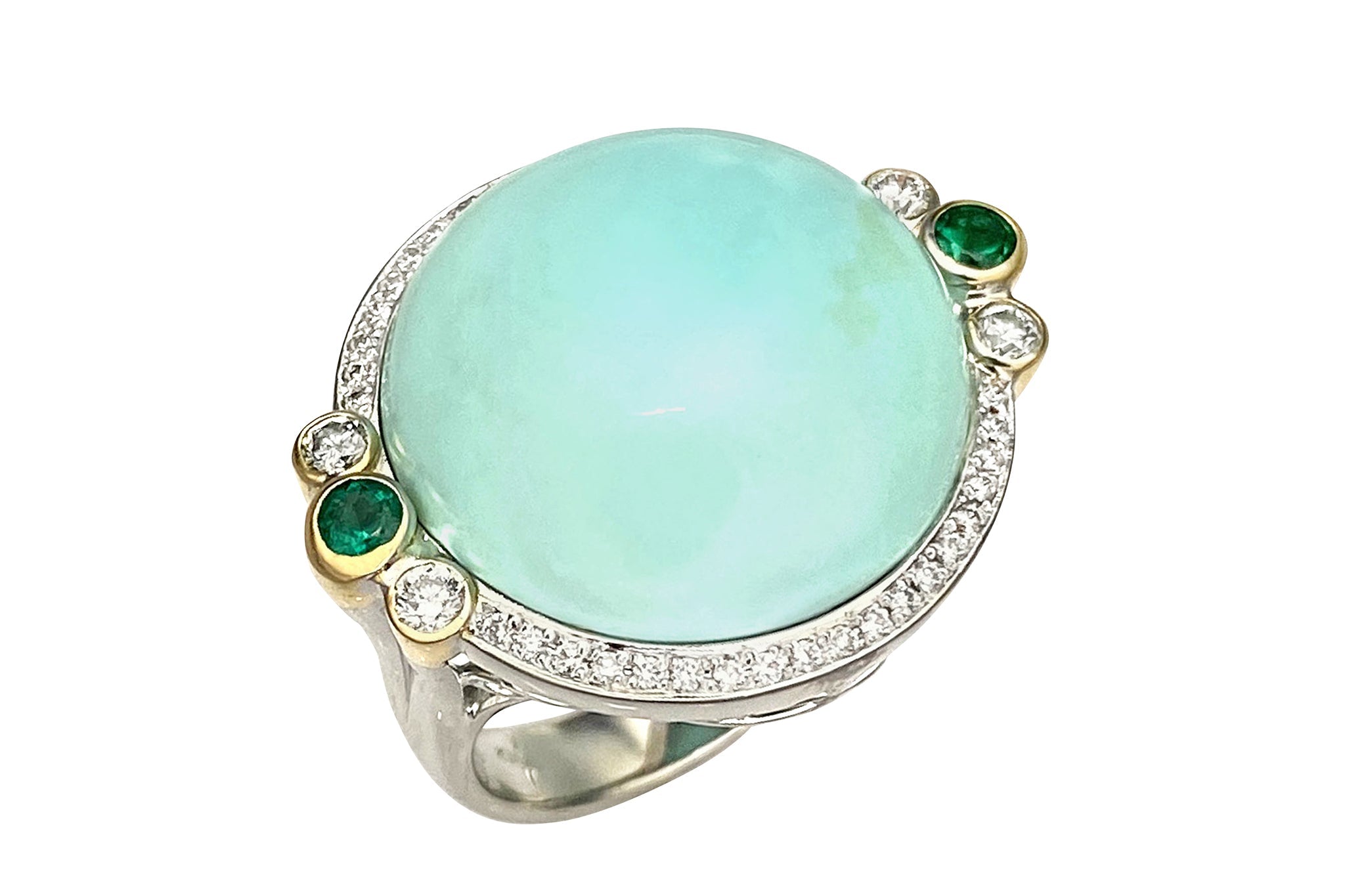 Emerald Pt900/K18トルコ石 エメラルド ダイヤモンドリング(NO.61397