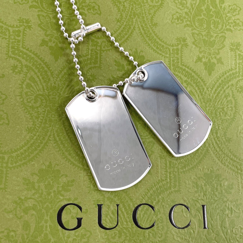 GUCCI Necklace dog tag double plate Ball chain Silver925 Silver
