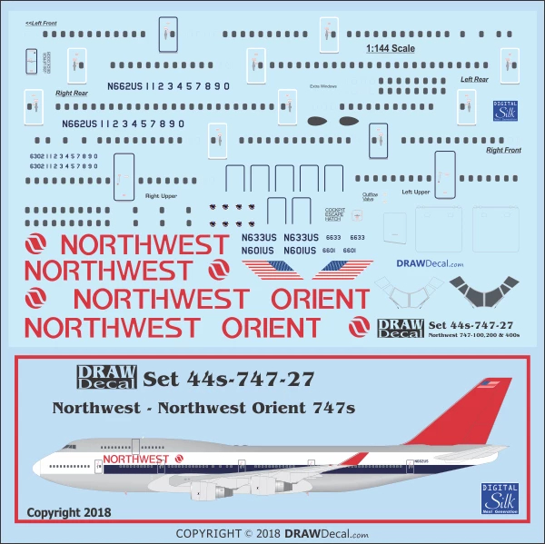 Boeing 747-100/200/400 - Northwest / Northwest Orient Draw Decal