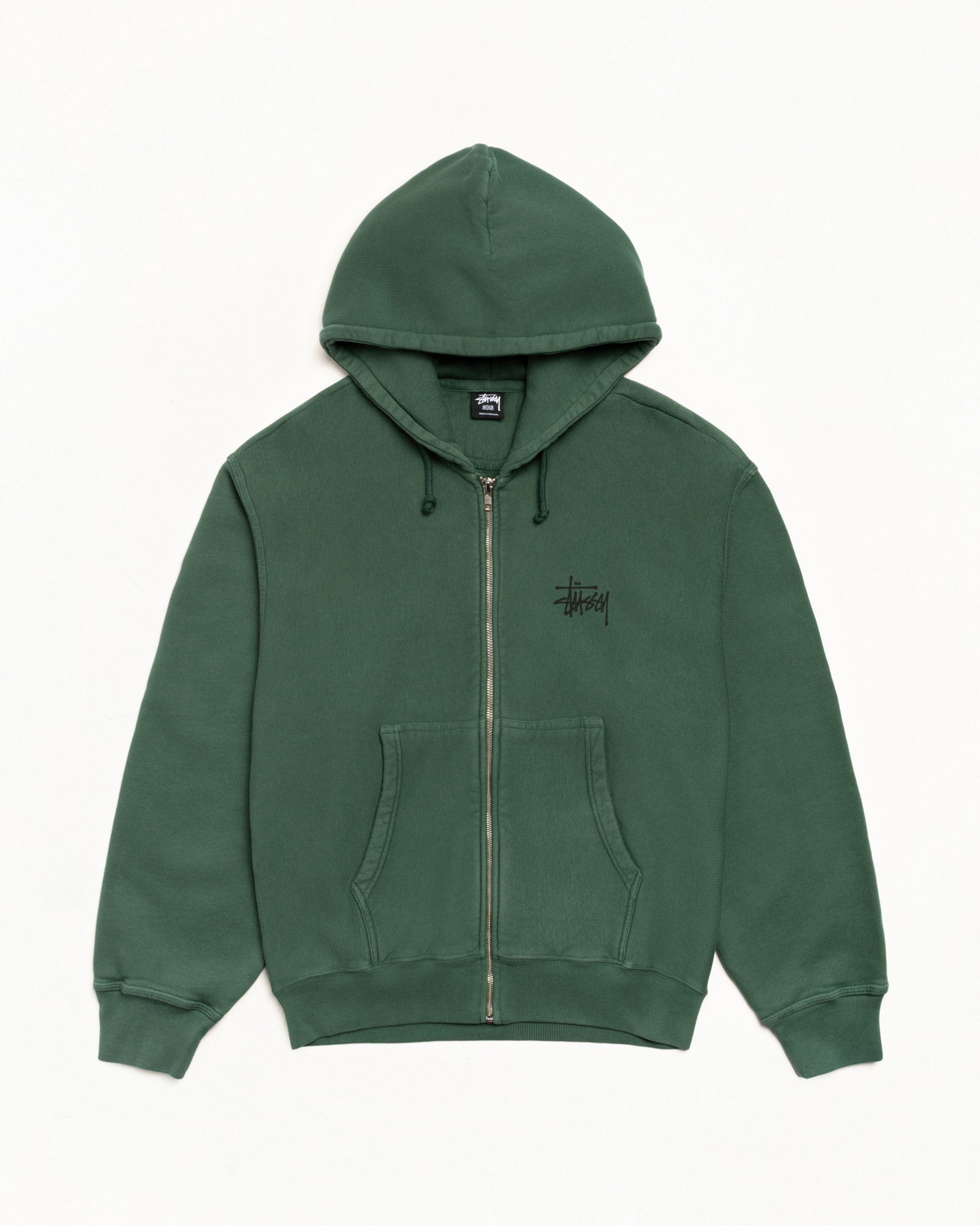 Basic Stüssy Zip Hoodie Pigment Dyed – Pine | Tee & Sweats