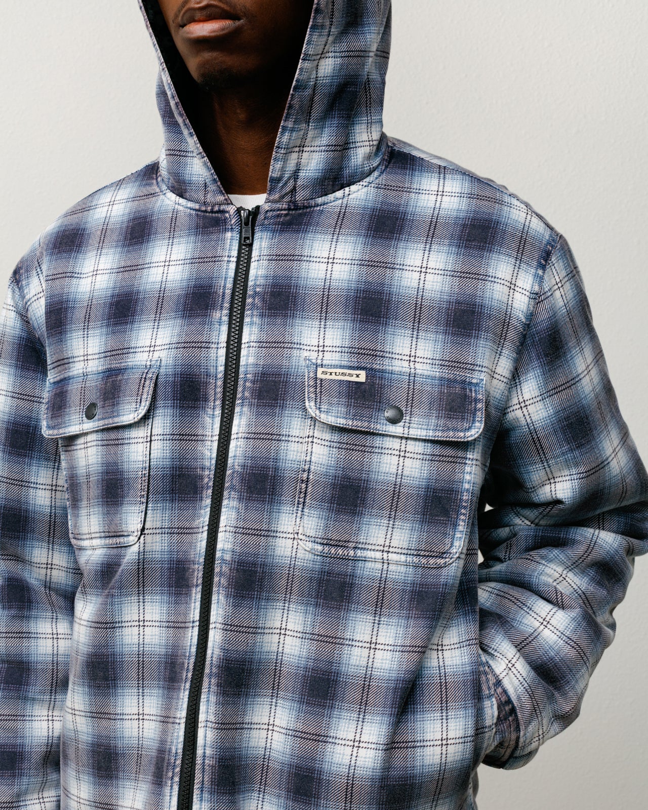 Zip Hooded Plaid Shirt – Blue | Outerwear | Stüssy Japan