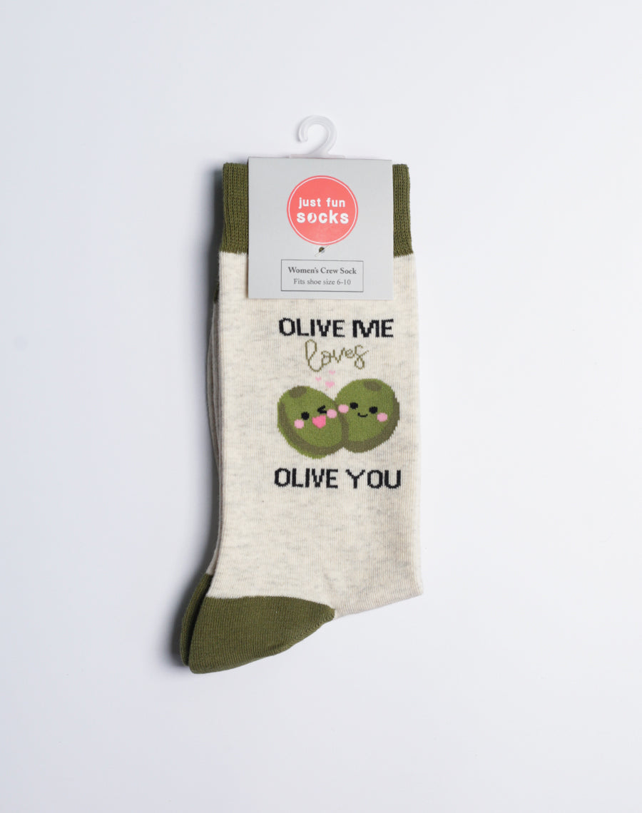 Women's Olive Me Loves Olive You Crew Socks | Just Fun Socks