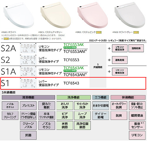 TCF6543#NW1｜TOTO洗浄便座 ウォシュレットS[S1][貯湯式]