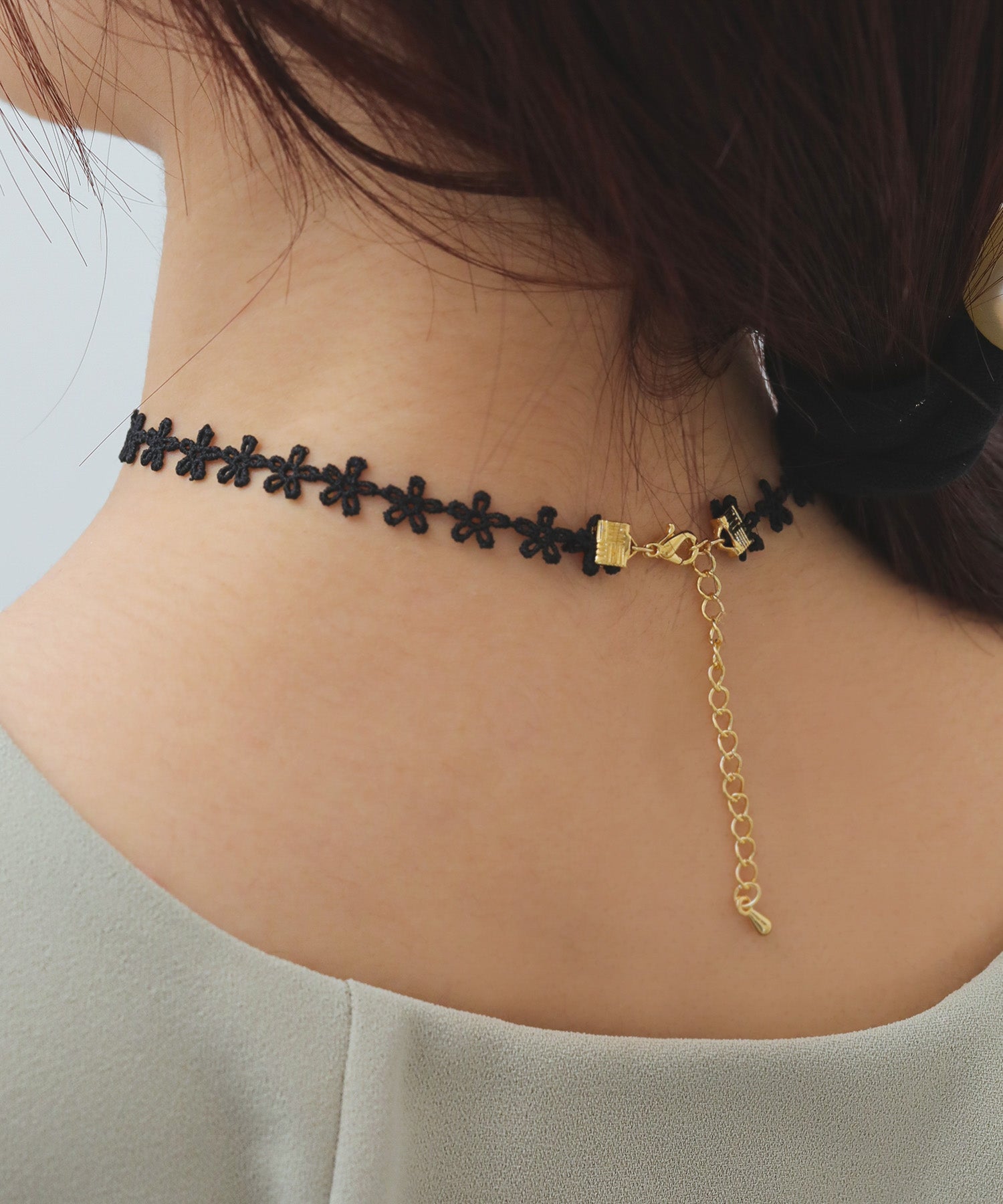 花 チョーカー シンプル ネックレス ブラック コットン