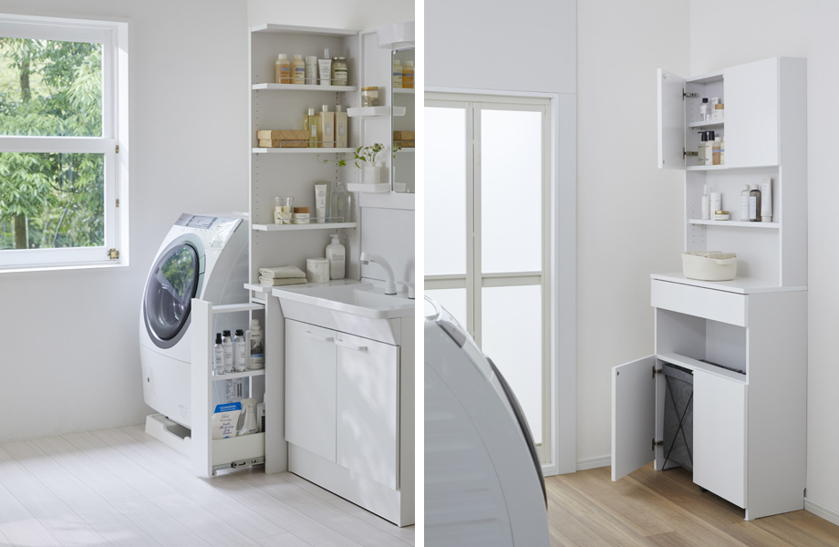 セミオーダー洗面所収納SUNNY 】4段引出しタイプ（幅30～40cm×奥行32