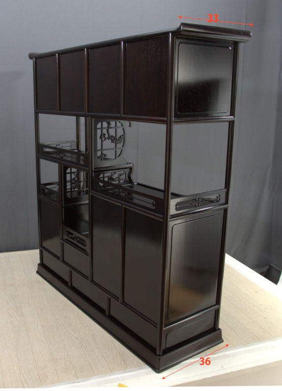 飾り棚: 紫檀 7枚戸 彫り入り 3.8尺棚 no.8627 / 唐木家具OSAKA