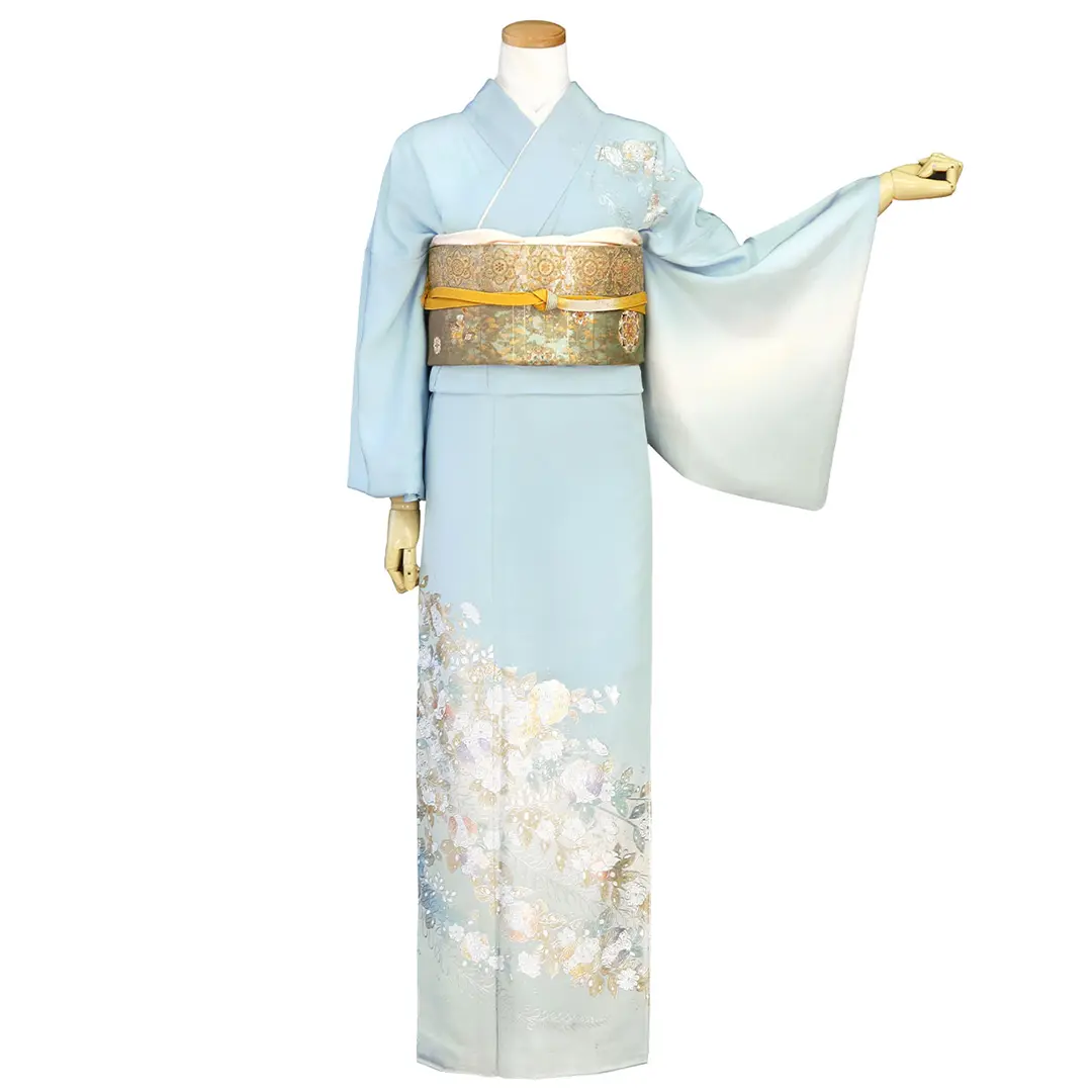 金彩友禅】水色地に辻が花の訪問着（袷） | 宅配着物レンタルの京都か