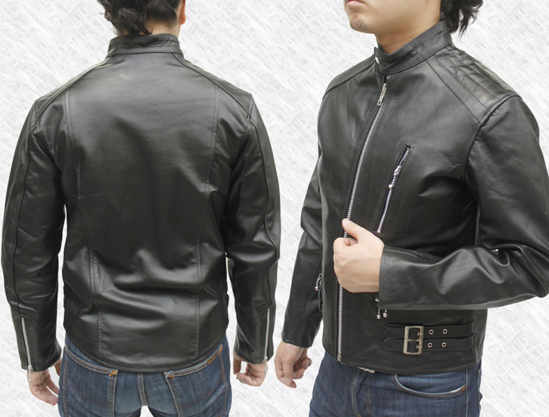 牛革 シングルライダースジャケット メンズ UKタイプ ブラック S/M/L