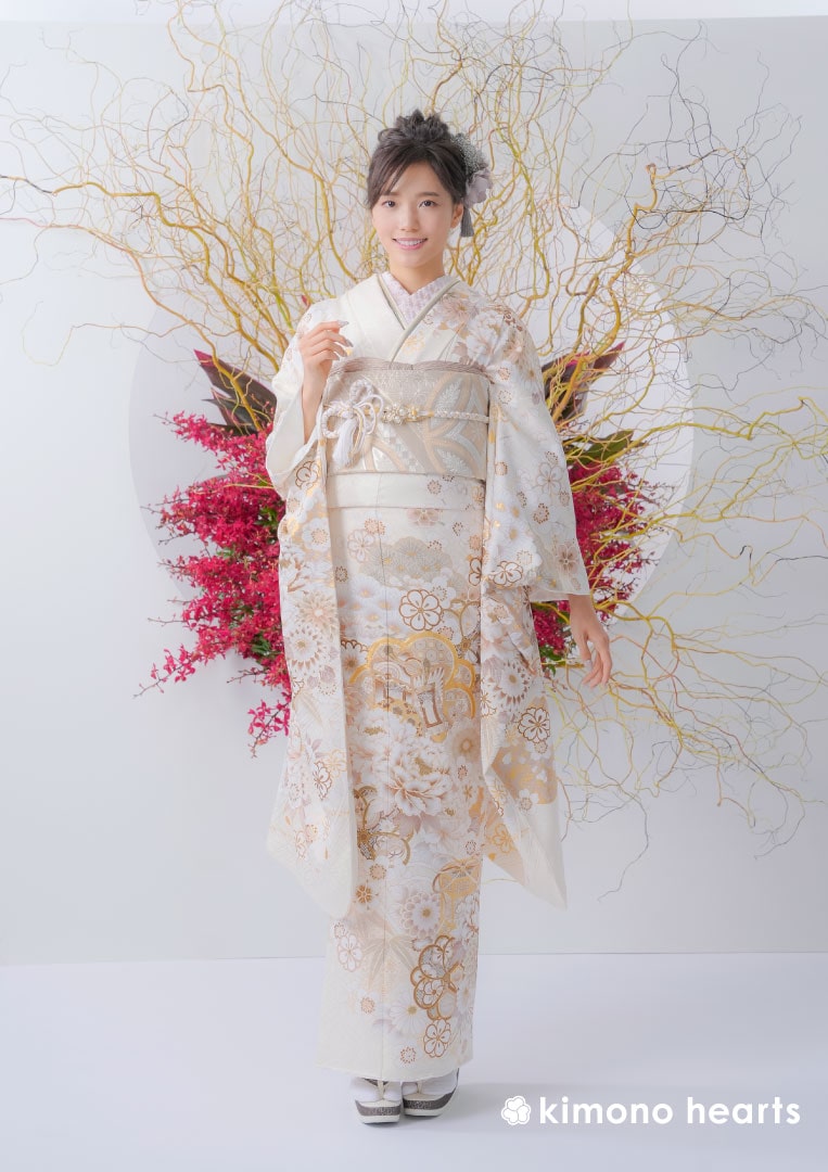 振袖ネットレンタル：白と淡色】淡く上品な古典柄/KH-409 – kimono