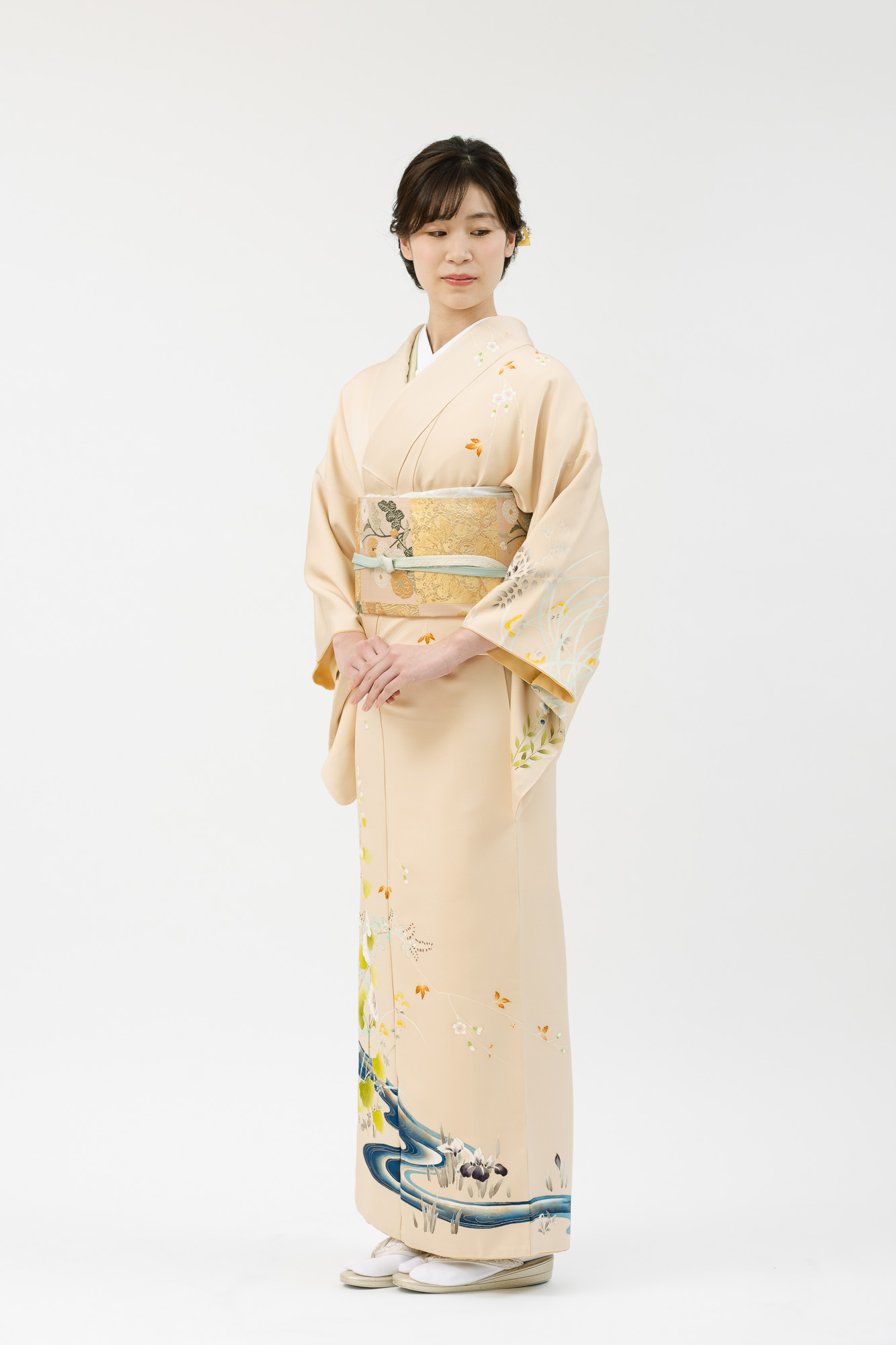 最高級訪問着レンタル】「成謙」謹製 付下げ訪問着 四季の花・流水