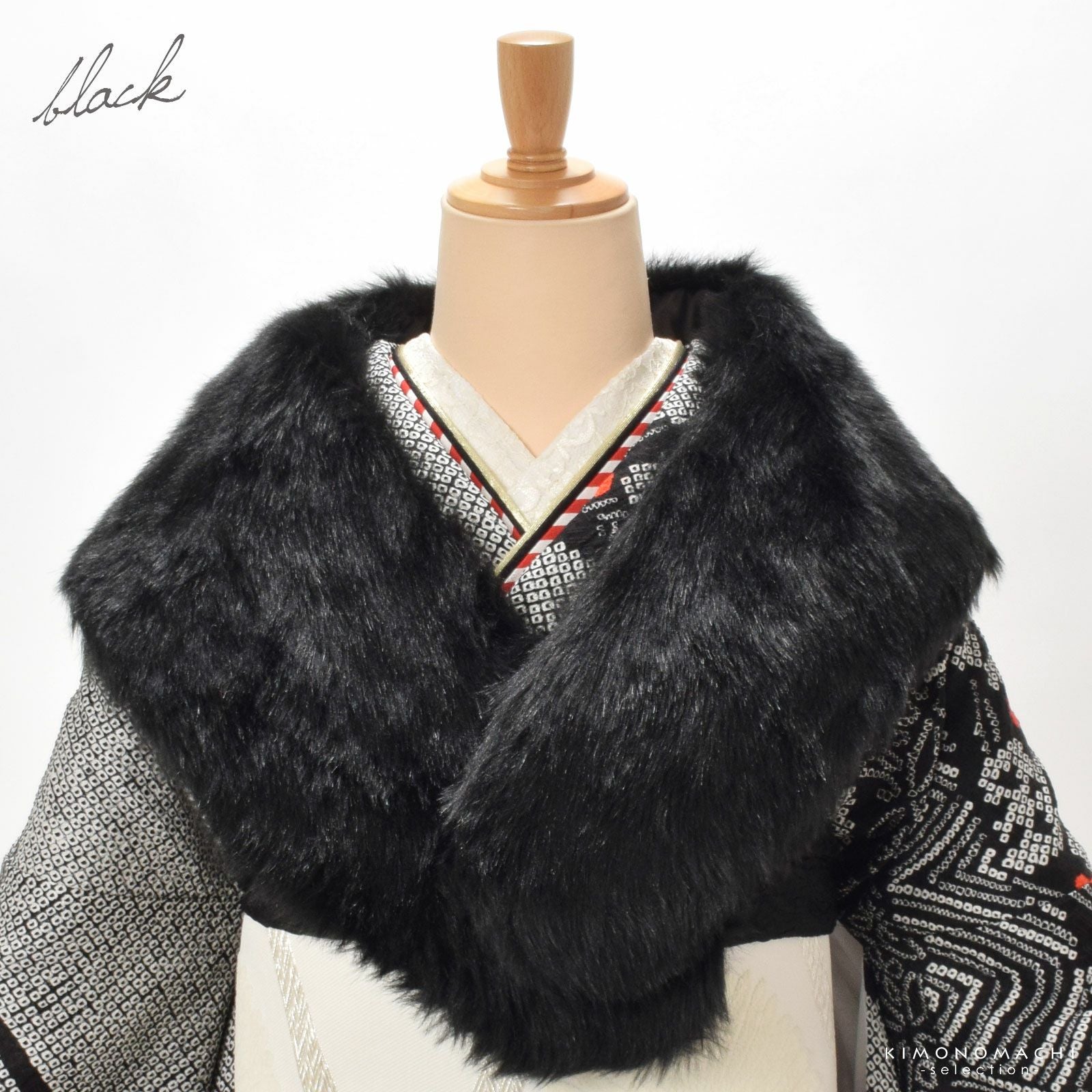 モード黒灰 染め分け グレー ファーショール 振袖 フルセット 成人式