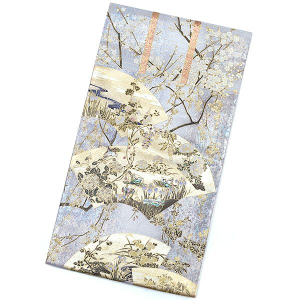 Prices down2】未仕立て袋帯 「扇面に草花」 西陣織 螺鈿 日本製 京都