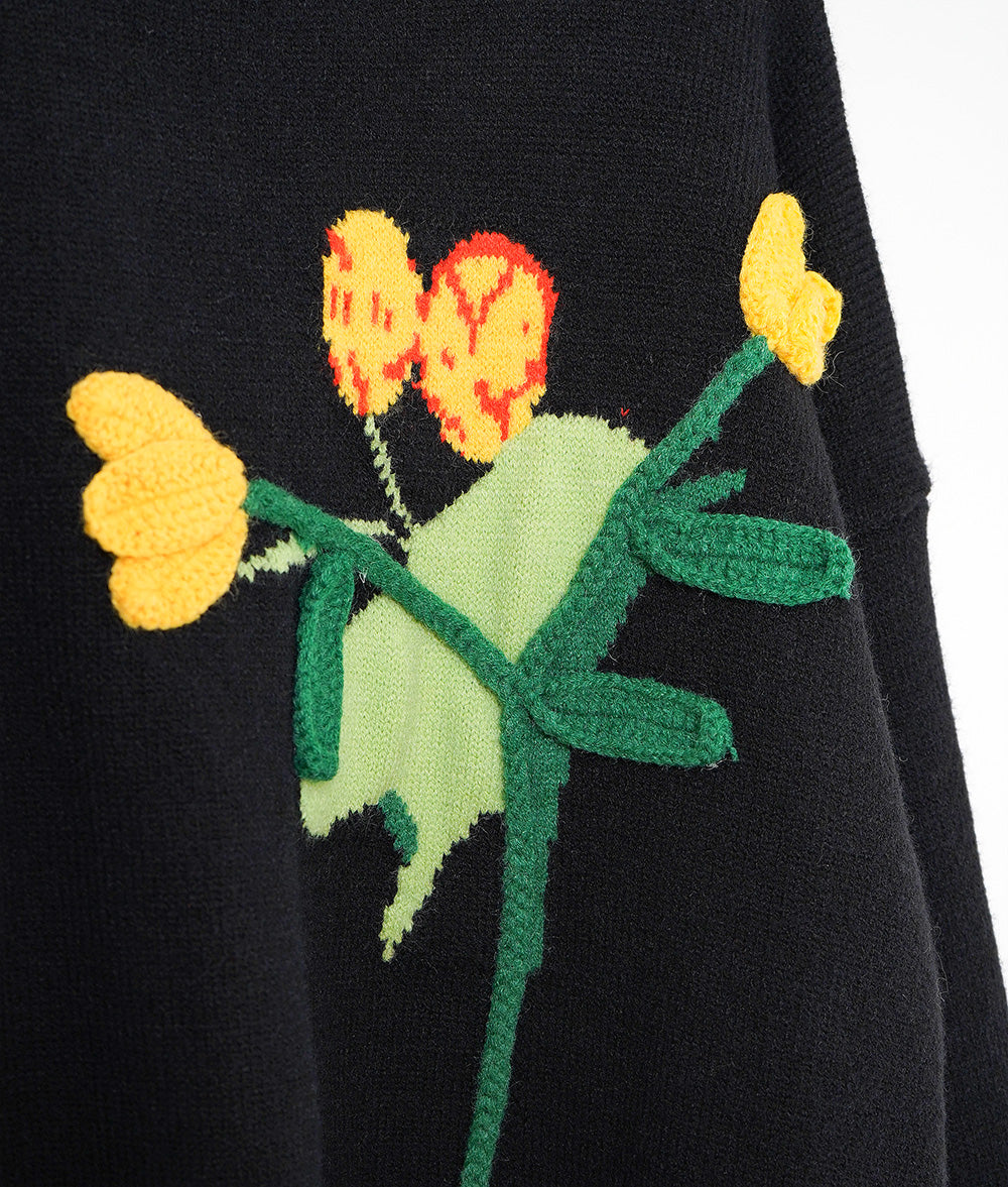 cawaii french」アートな佇まいのチューリップニット【ブラック