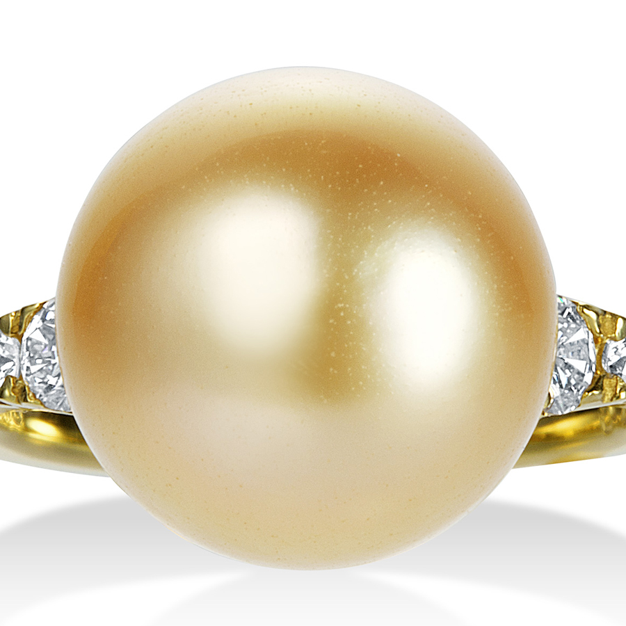 K18 南洋ゴールドパール リング（11.2ミリ D0.26ct・無染色 天然色