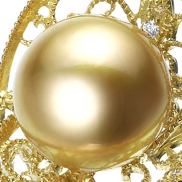 オーロラ茶金 K18 南洋ゴールドパール リング（11.7ミリ D0.08ct・無