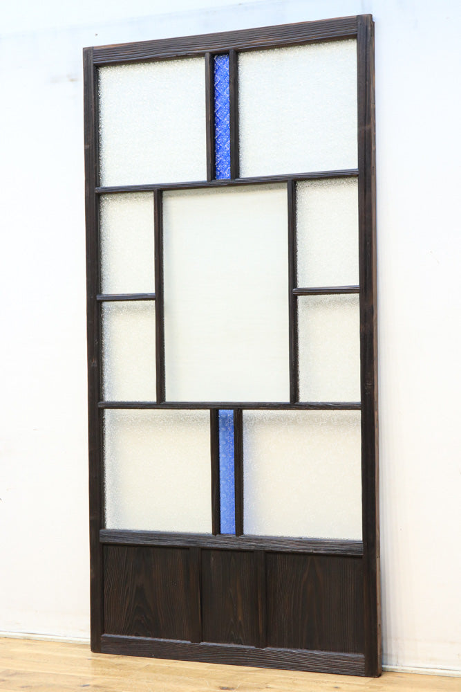 幅900ミリ 昭和レトロ!! 爽やかなブルーのカタガラスが映えるガラス戸