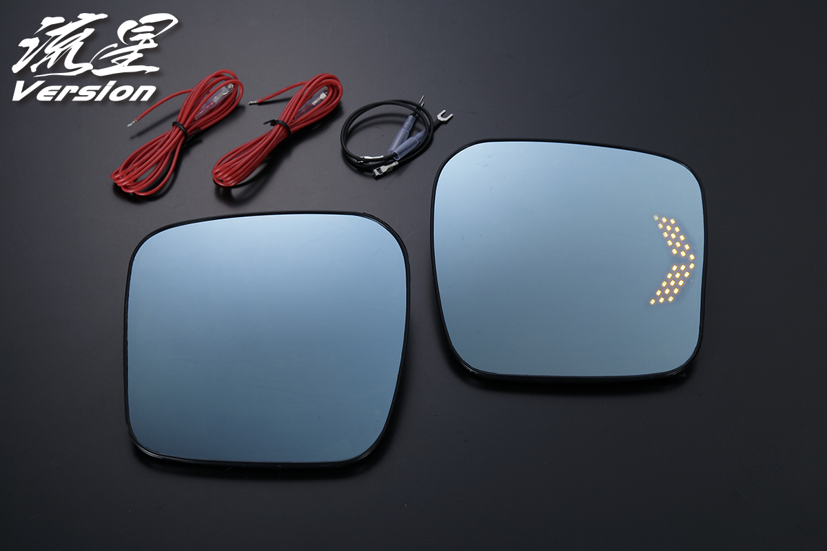 流星バージョン] ウインカー機能付き ブルーワイドミラー バック