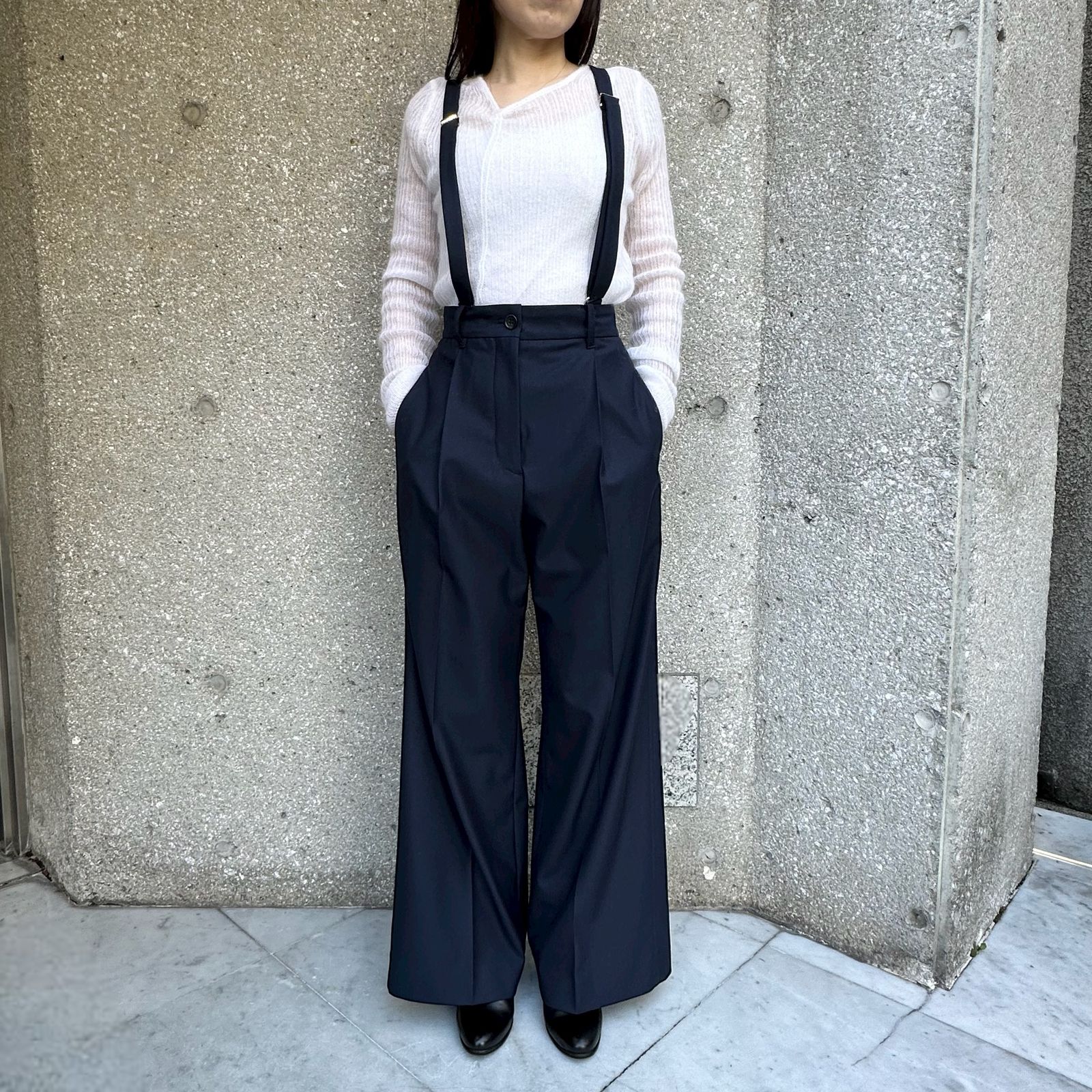 IHATOV - Suspender wide leg pants / サロペット / ネイビー | LATIN EVE