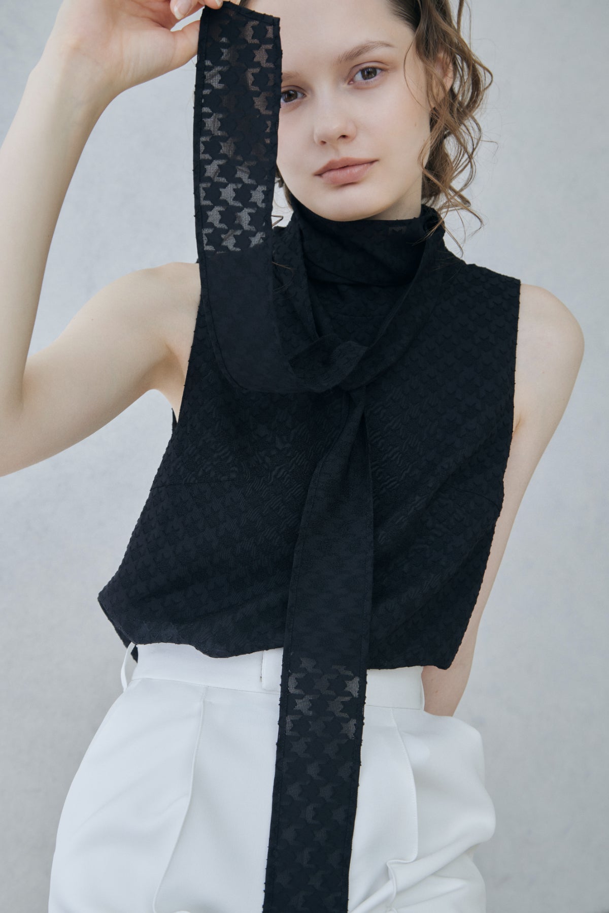 Sheer Jacquard Bow-tie Blouse – L'AUBE BLANC