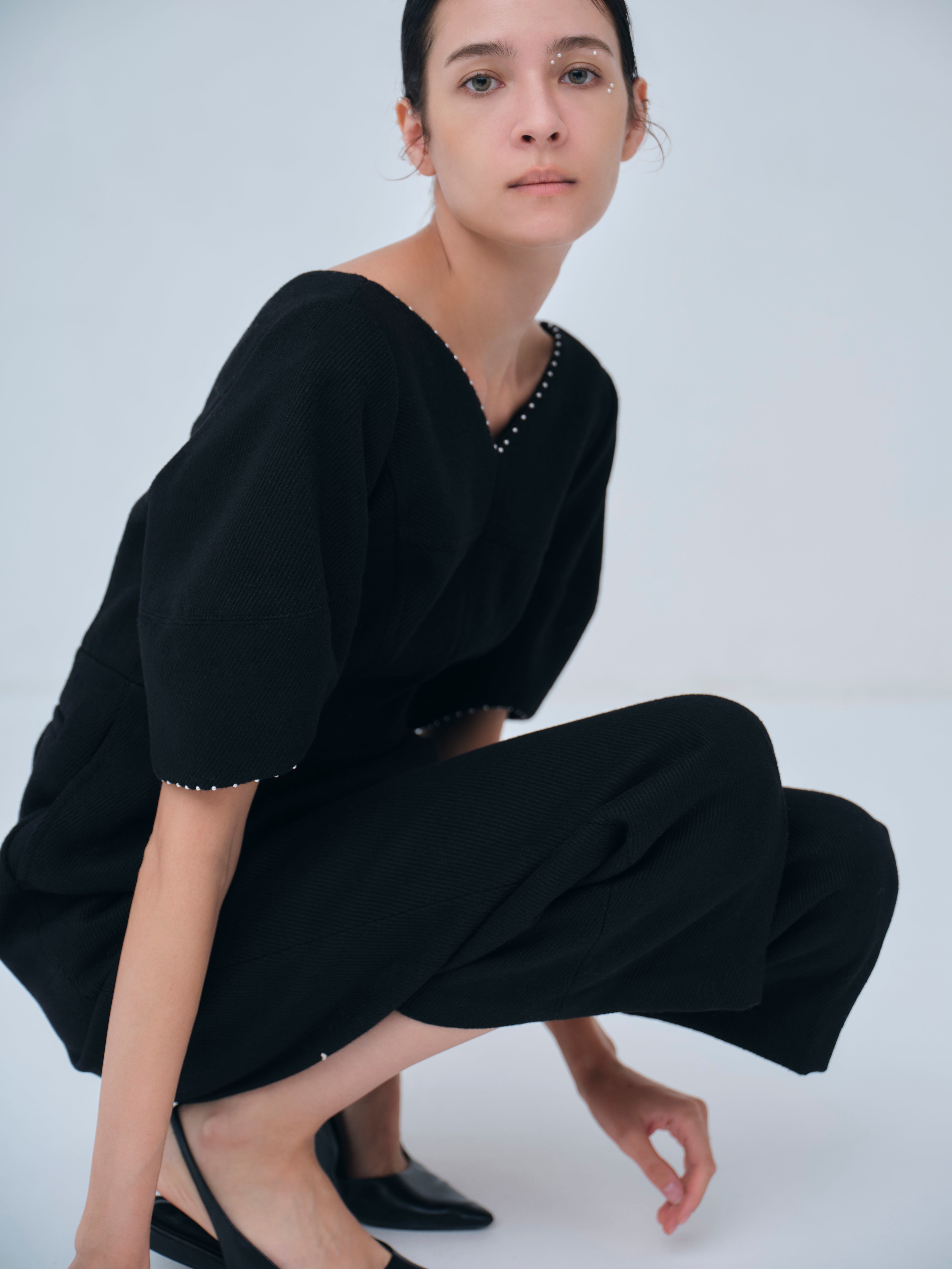 Pearl Trim Wool Combinaison – L'AUBE BLANC