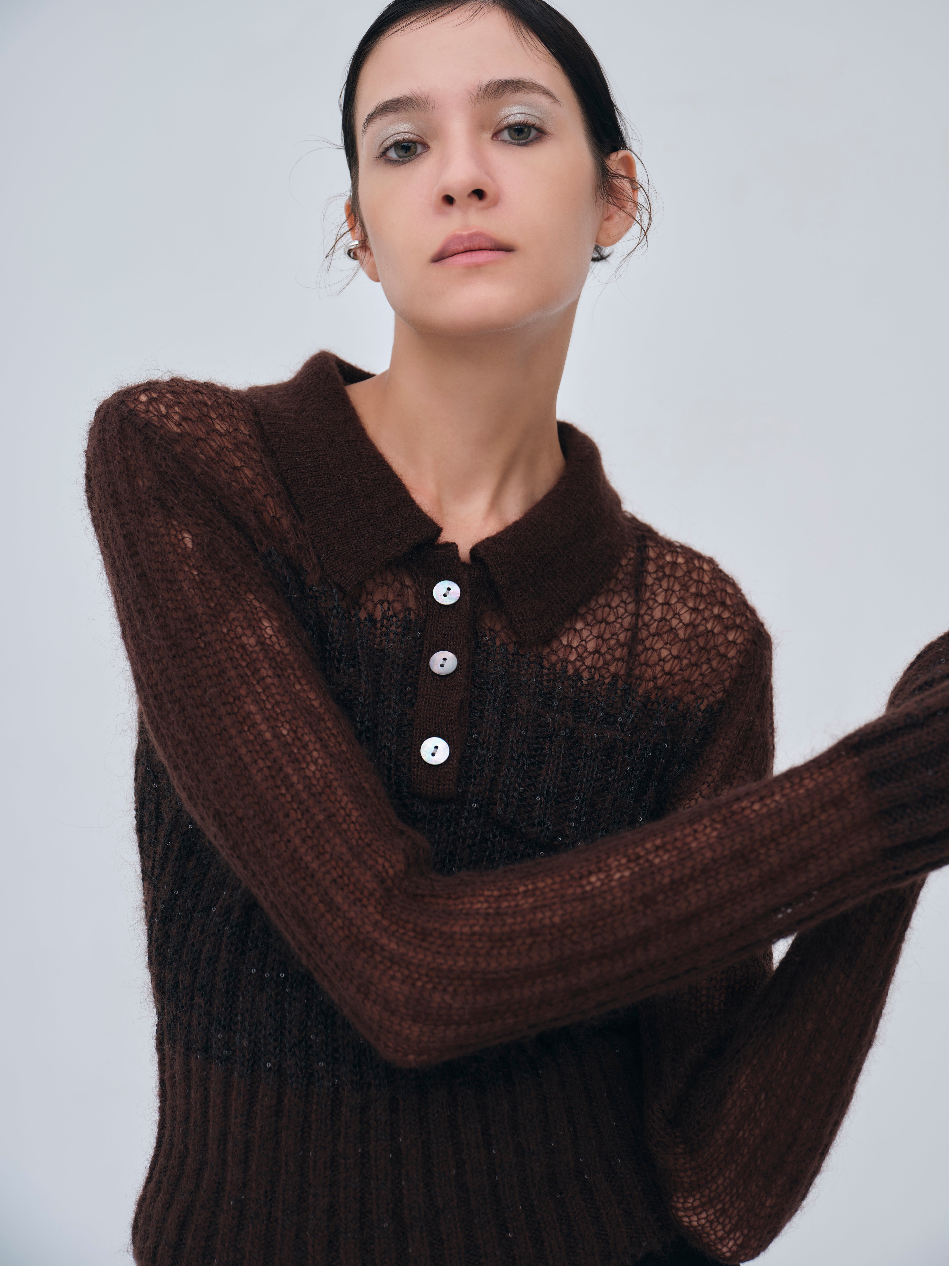 Sequin Sheer Polo Knit – L'AUBE BLANC