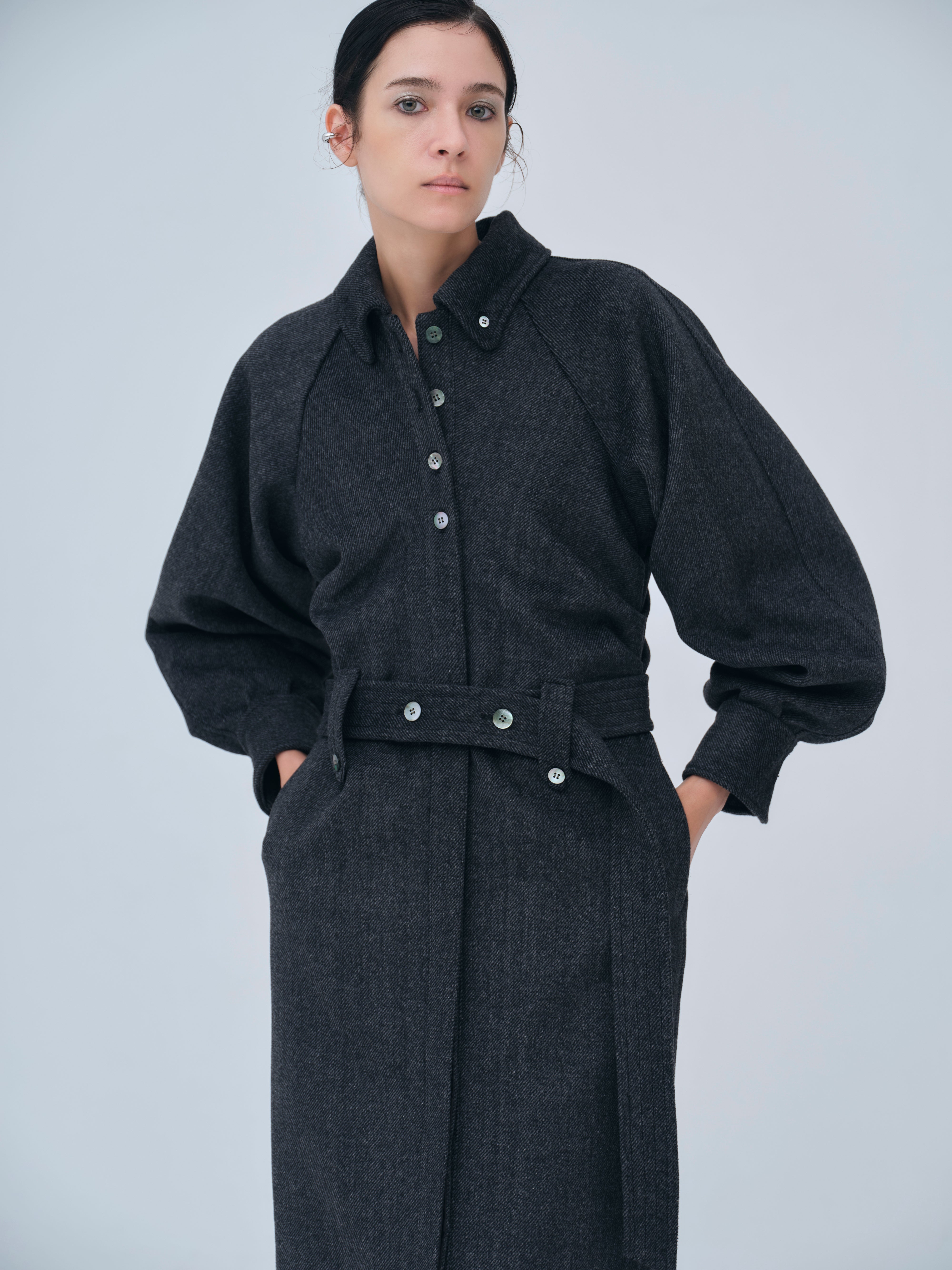 Belted Wool Shirt Dress – L'AUBE BLANC