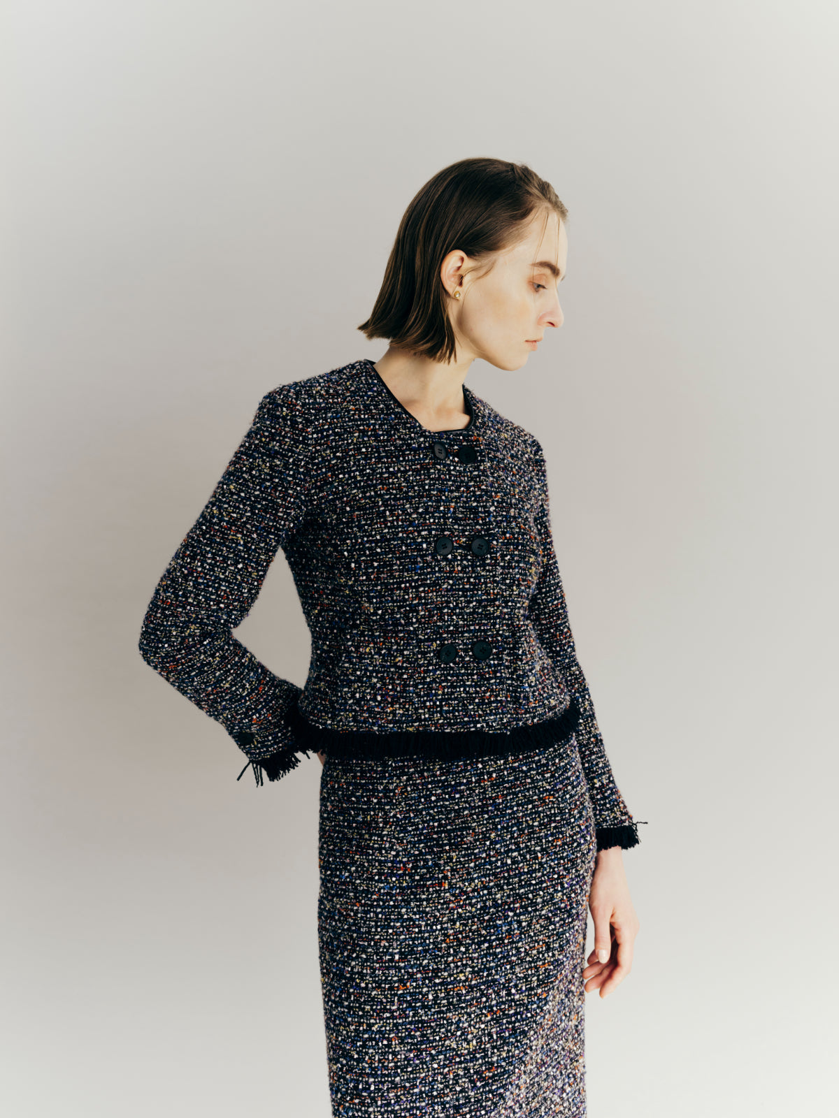 Mix tweed No collar jacket – L'AUBE BLANC