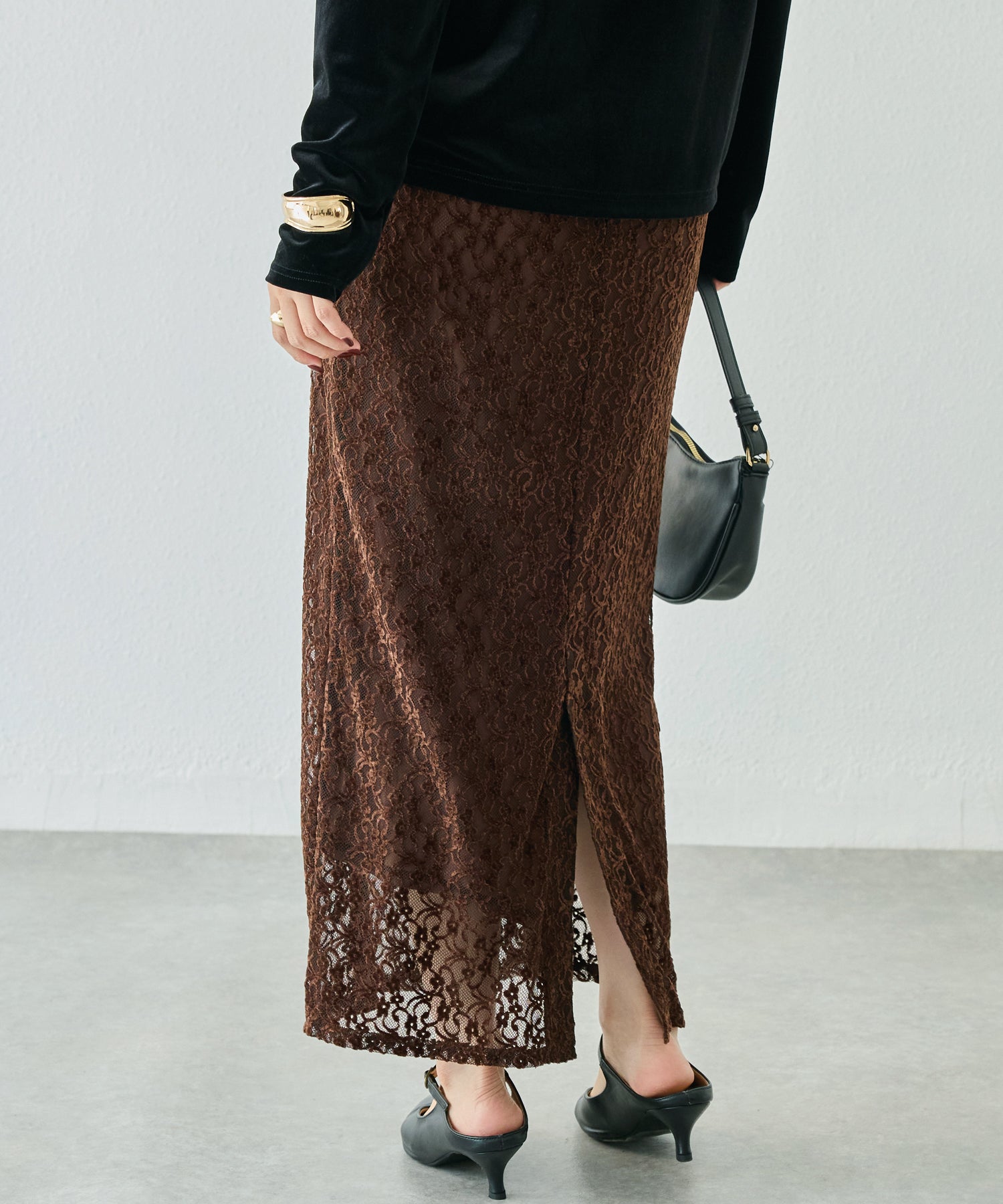 起毛レースナロースカート | ラビアンジェ-⼤きいサイズのレディース服