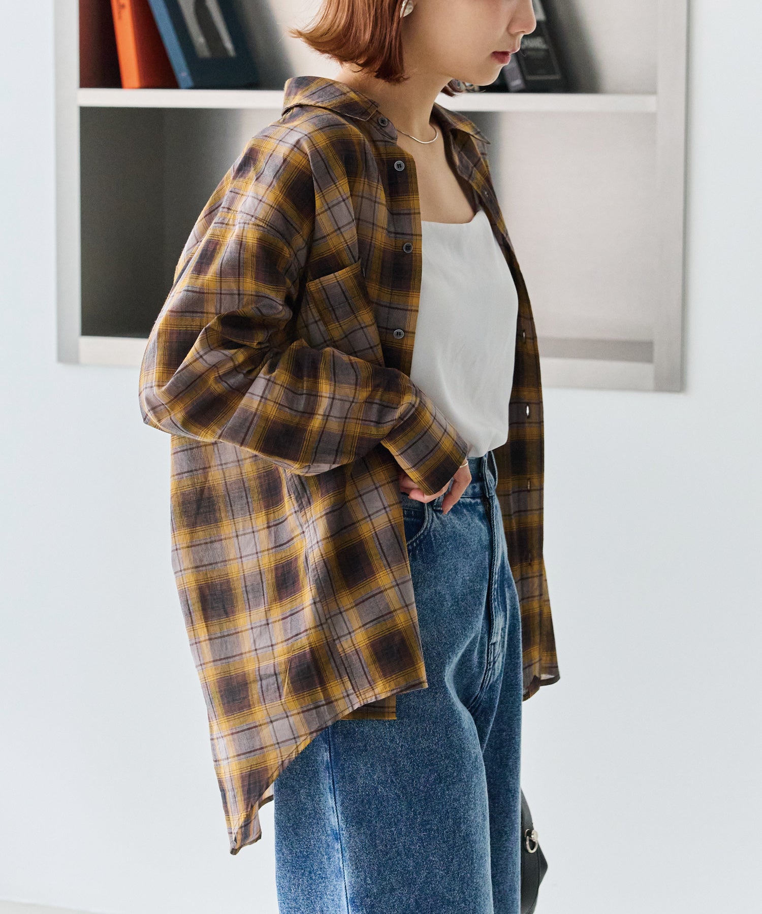 シアーチェックシャツ | ラビアンジェ-⼤きいサイズのレディース服