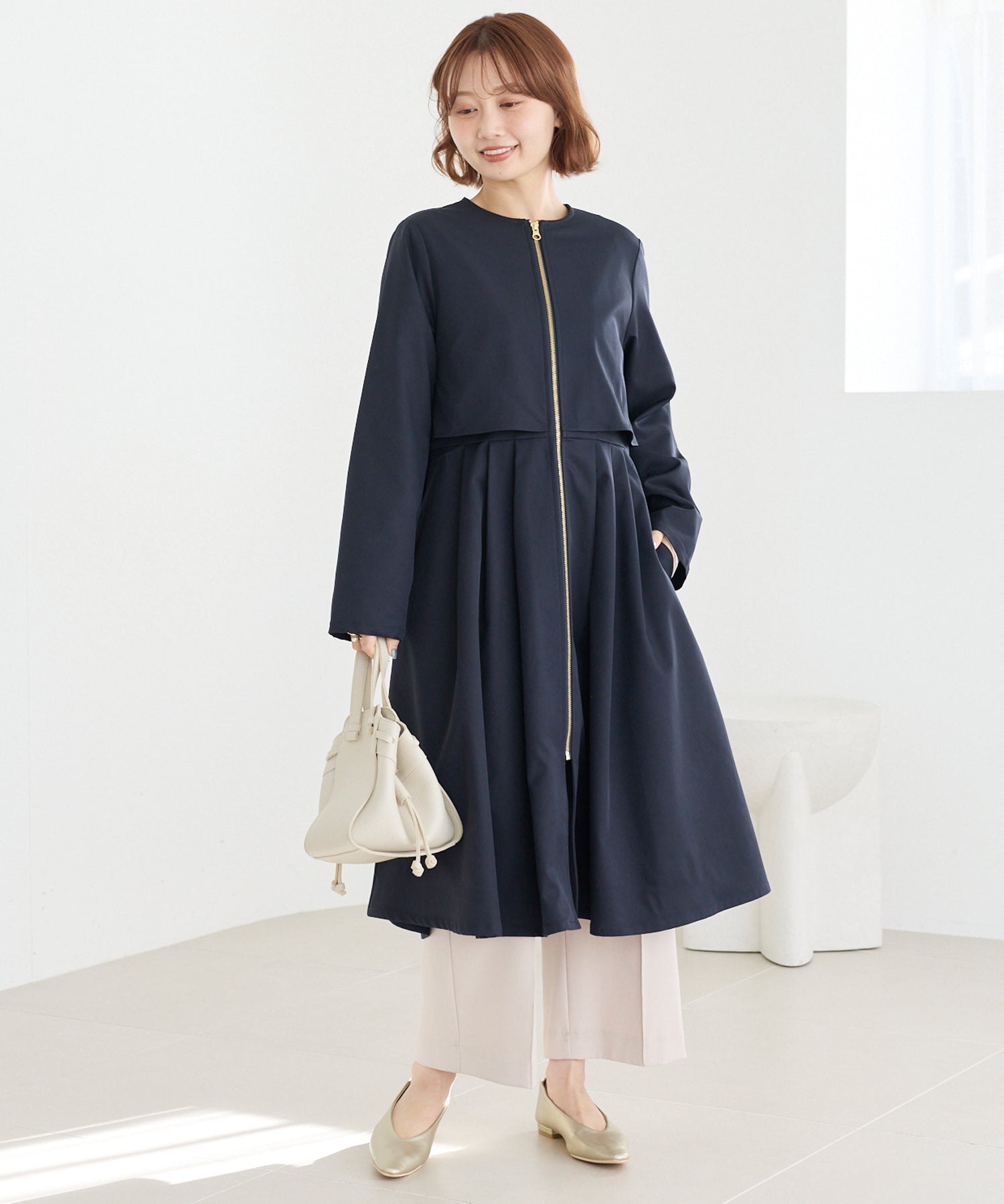 タップリーツノーカラーコート | ラビアンジェ-⼤きいサイズのレディース服