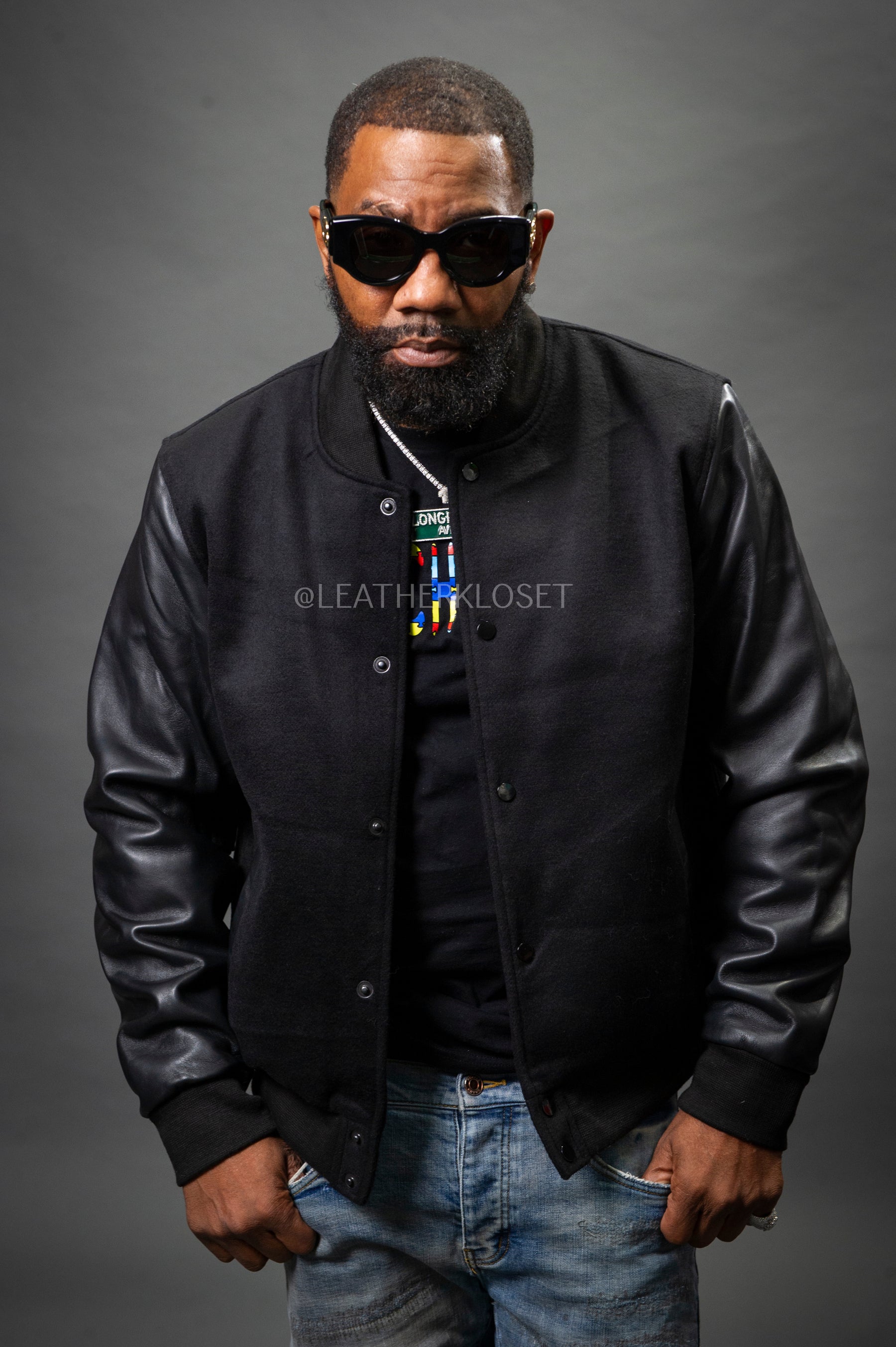 Men's Classic Wool And Leather Varsity Jacket [Black] – LeatherKloset