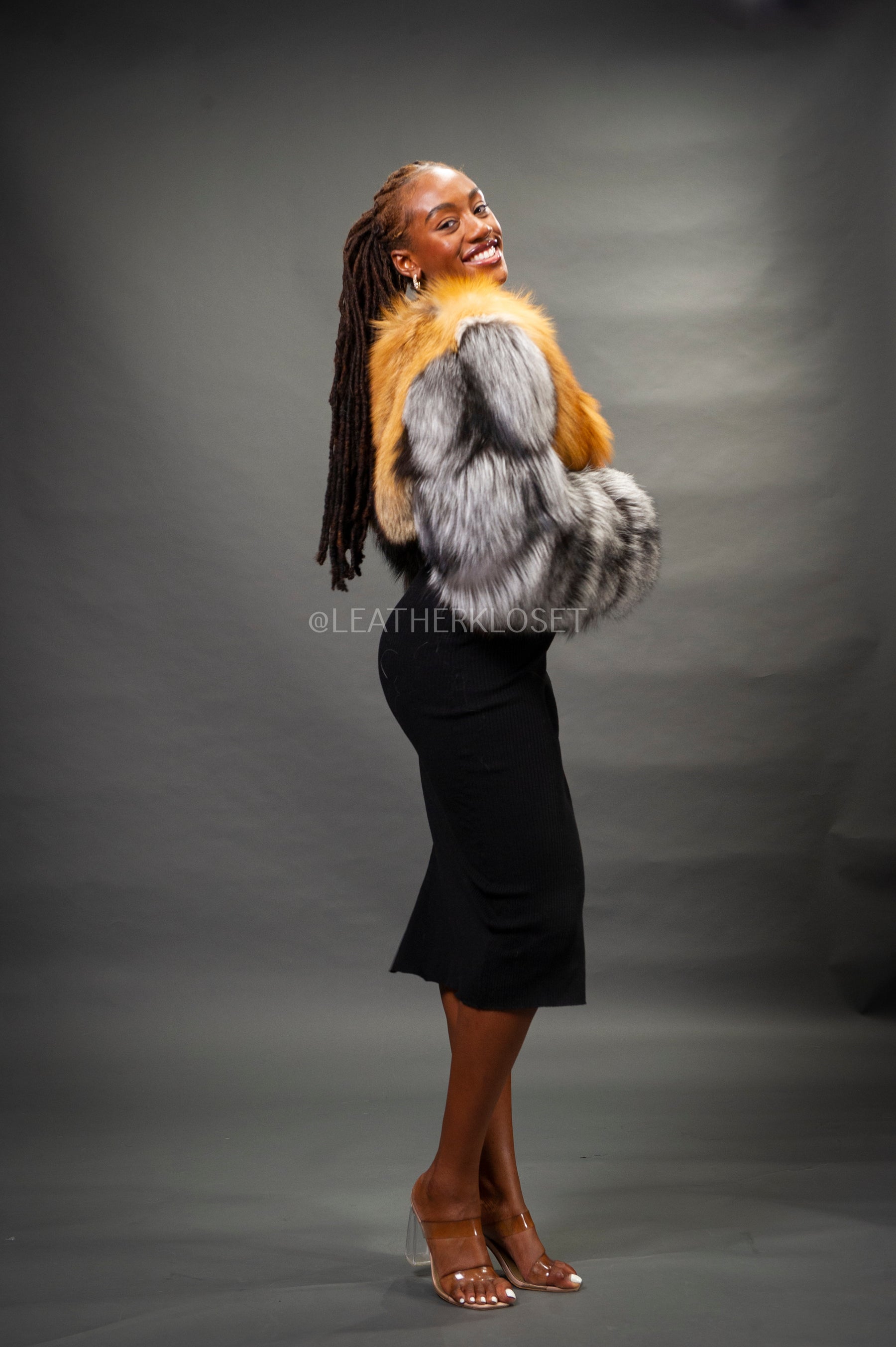 Women's Sasha Crop Fox Bomber [Red Fox/Silver] – LeatherKloset