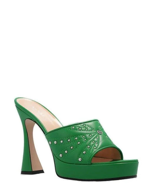 GUCCI GREEN EMBELISHED LEATHER PLATFORM HEELS - LeBonday